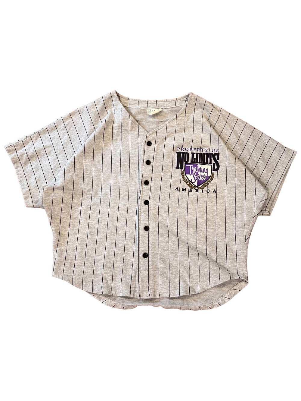 Vintage No Limits Body Gear Baseball Jersey Med Grey Cropped Raglan Graphic 90s